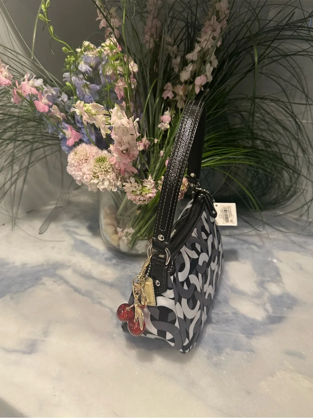 New Coach Madison Black & Gray Chainlink/Optic C Pattern Mini Shoulder Bag